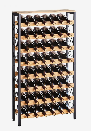 48 Bottle Wine Rack,8-Tier Wine Bottle Holder,Freestanding Floor Display Wine Storage Shelves with Wood Table Top,For Kitchen Pantry, Cellar, Bar, Dining Room, Living Room, Black