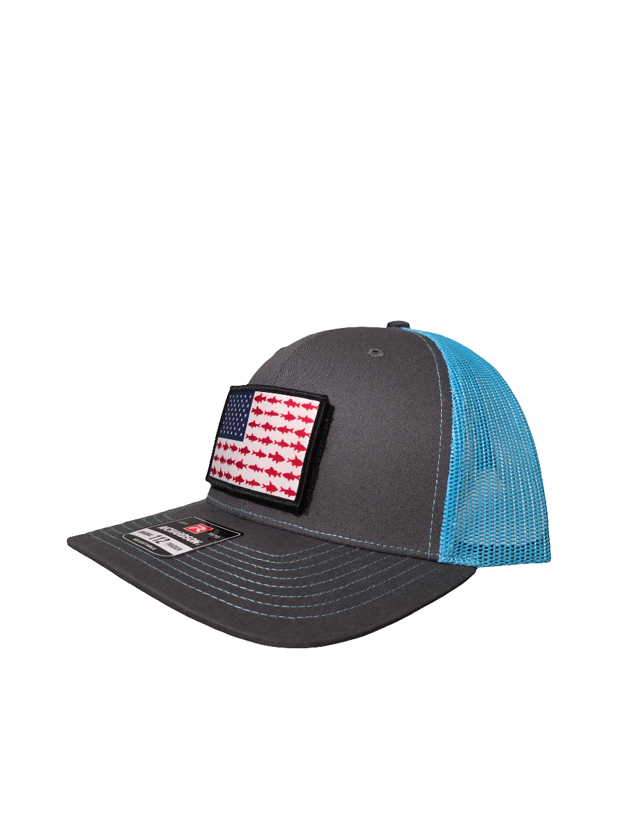 Fish American Flag Velcro Patch Hat –2"x3"interchangeable patches.
