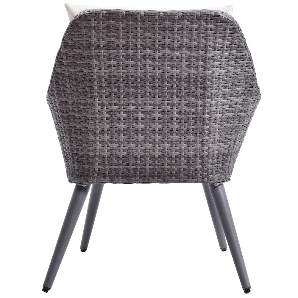 Outdoor Wicker Dining Chair PE Rattan Accent Chair with Beige Cushion Patio Garden Furniture