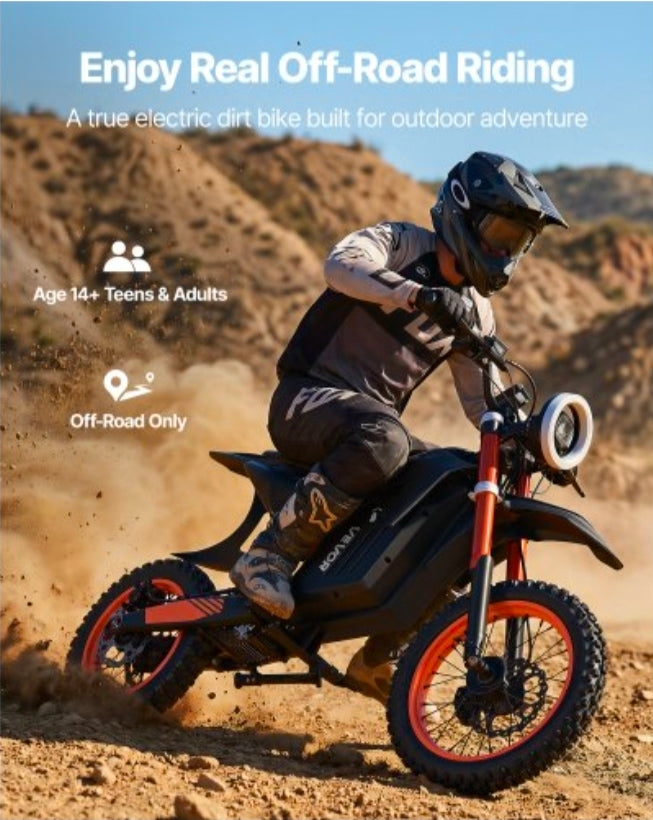 Electric Dirt Bike for Teens Adults, 2000W Motor, 31 MPH Speed, 31 Miles Max Range, 48V 22.5Ah Battery, Off-Road Motorcycle with Light, Display, Dual Suspension & Hydraulic Brakes for Age 14+