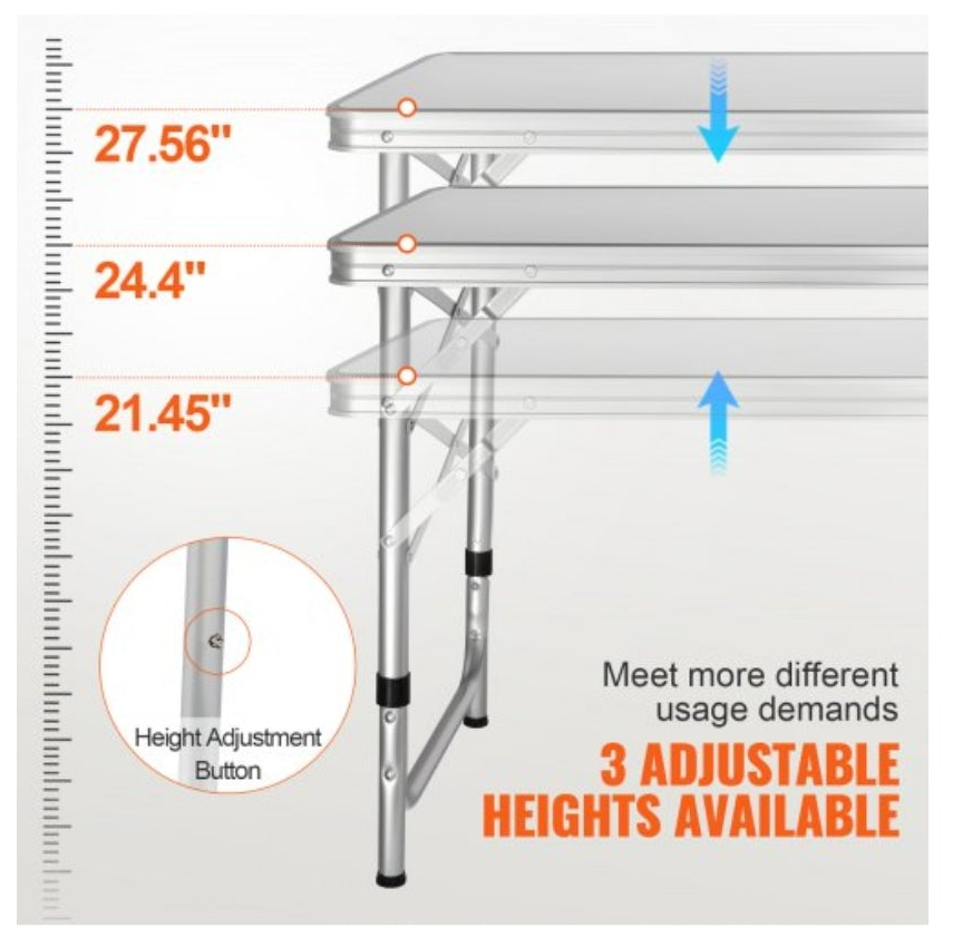 Camping Kitchen Table, Quick set-up Folding Camping Table with A Carrying Bag, 3 Adjustable Heights, MDF Camping Table, Ideal for Outdoor Picnics, BBQs, Camping, RV Traveling