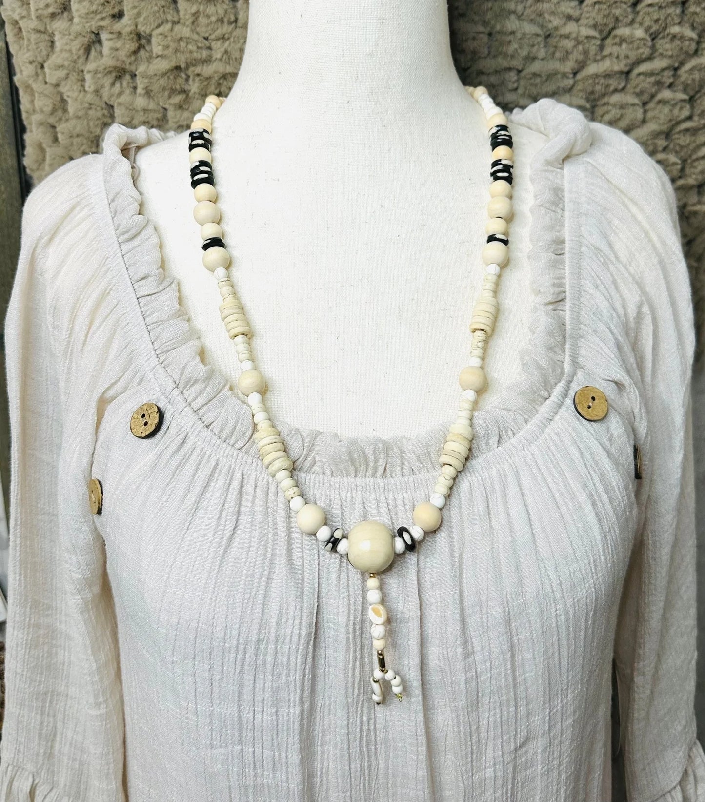 串珠木项链和耳环套装独特手工制作