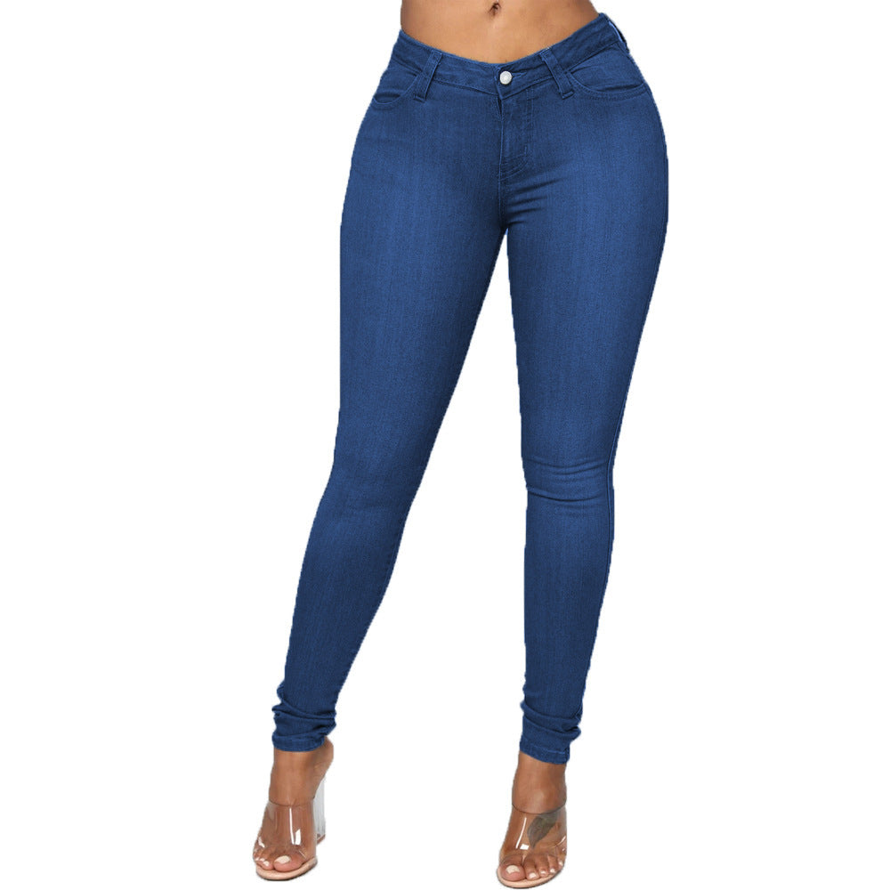 Style fashionable black high elasticity small foot plus size hip lifting women's jeans
