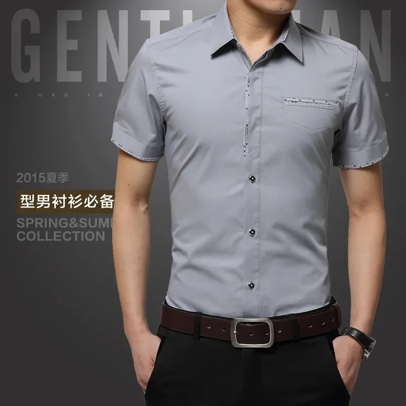 2024 Summer New Men's Shirt Brand Luxury Men Cotton Short Sleeves Dress Shirt Turn-Down Collar Cardigan Shirt Men Clothes