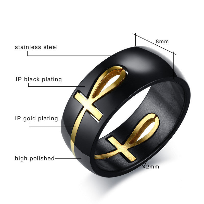 Separable Ankh Egyptian Cross Ring Men Personalized Black Gold Stainless Steel Key of Life Wedding Male Anel Jewelry