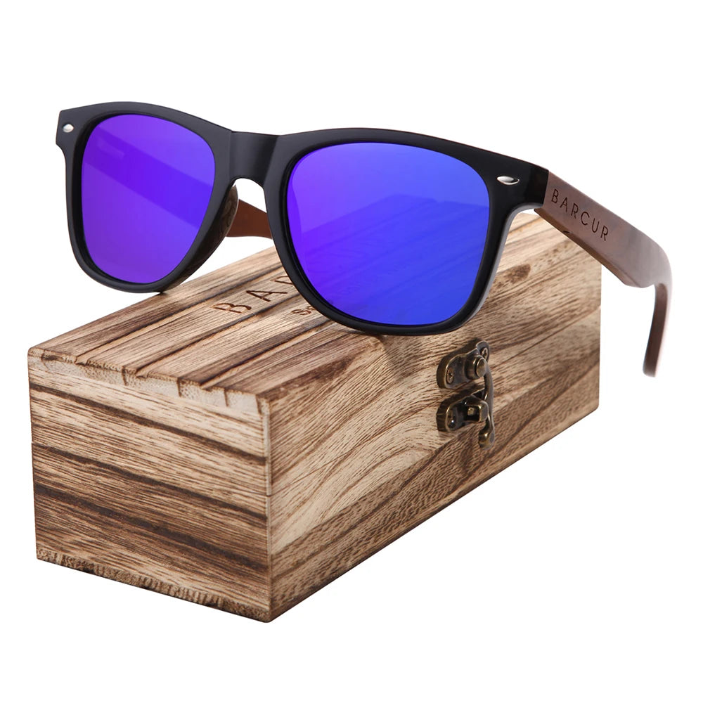 BARCUR Black Walnut Sunglasses Wood Polarized Sunglasses Men Eyewear Wooden