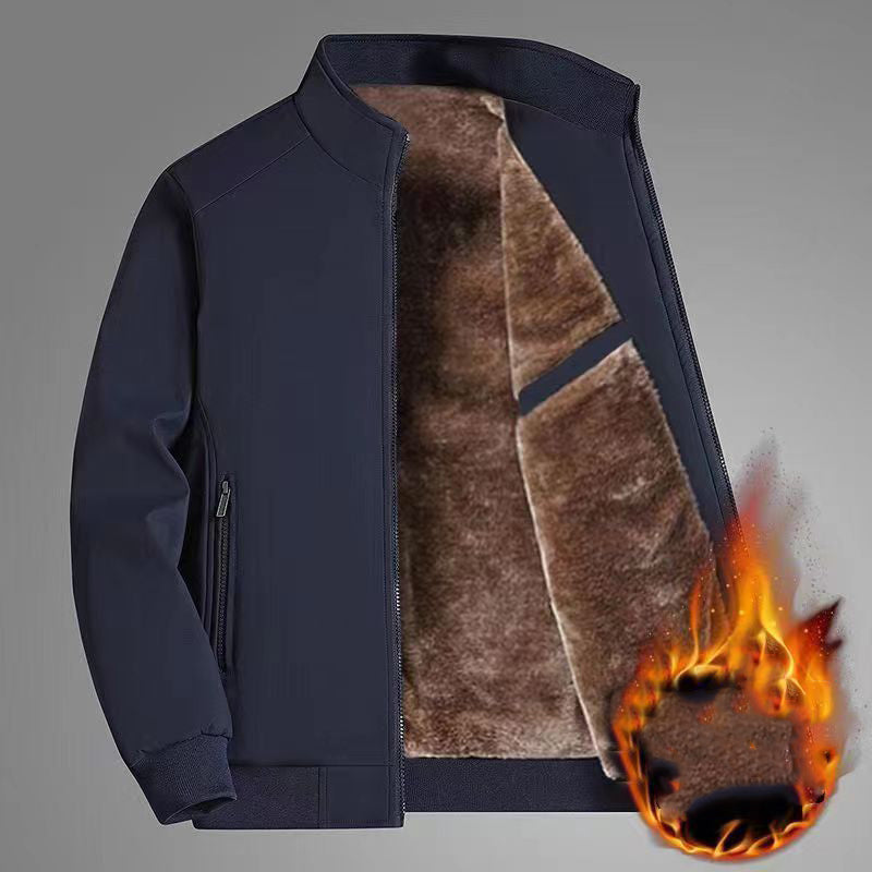 Casual Loose Fit Warm Jacket for Men, Stand Collar, Thick Winter Coat, Mid-Aged and Senior Men's Outerwear