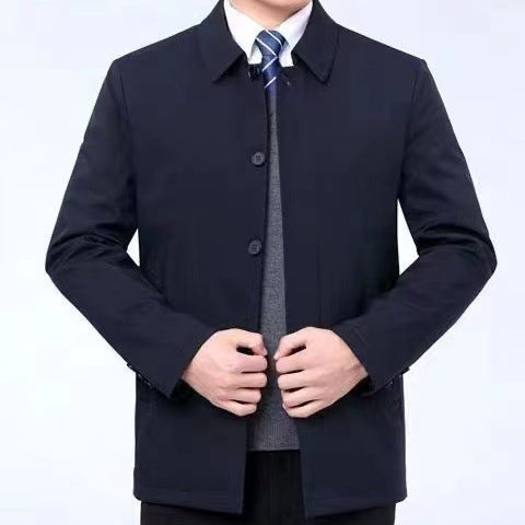 Casual Loose Fit Warm Jacket for Men, Stand Collar, Thick Winter Coat, Mid-Aged and Senior Men's Outerwear