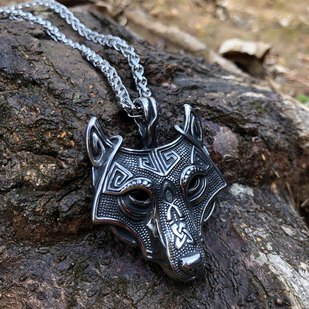 Asgard Crafted Norse Grey Wolf Head Pendant Chain