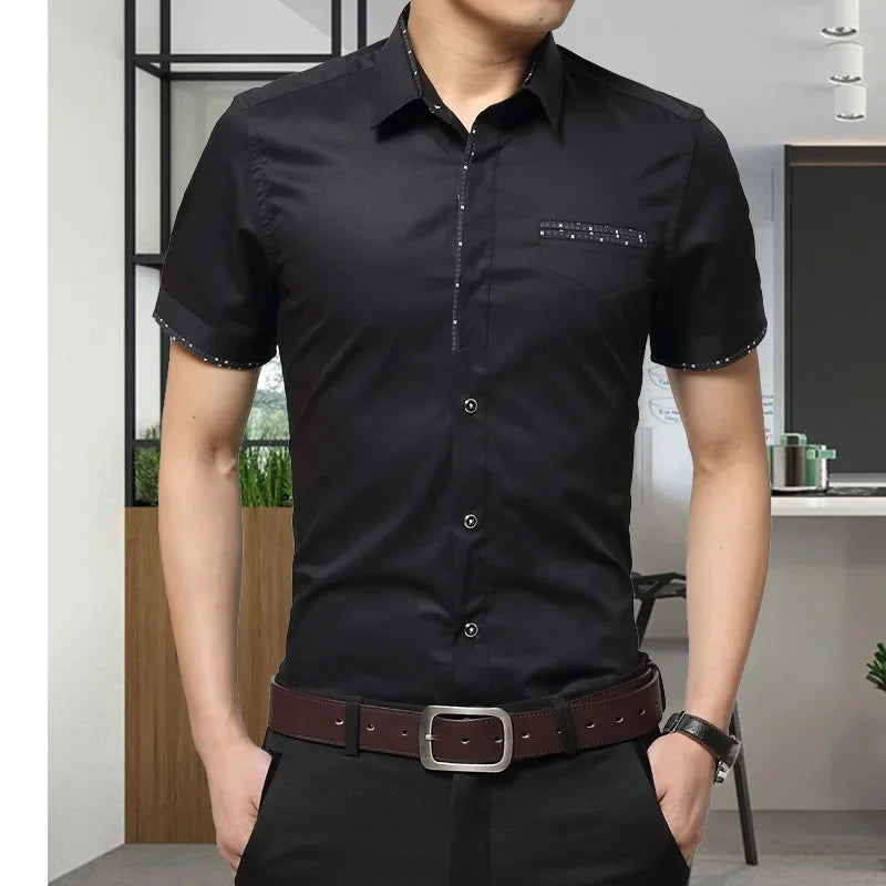 2024 Summer New Men's Shirt Brand Luxury Men Cotton Short Sleeves Dress Shirt Turn-Down Collar Cardigan Shirt Men Clothes