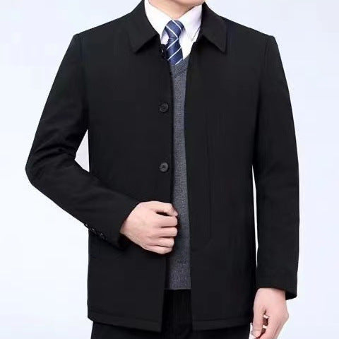 Casual Loose Fit Warm Jacket for Men, Stand Collar, Thick Winter Coat, Mid-Aged and Senior Men's Outerwear