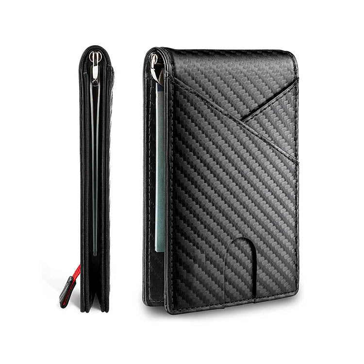 New Carbon Fiber Dollar Clip Contrast Color Pull Leather Wallet Wallet Men's.