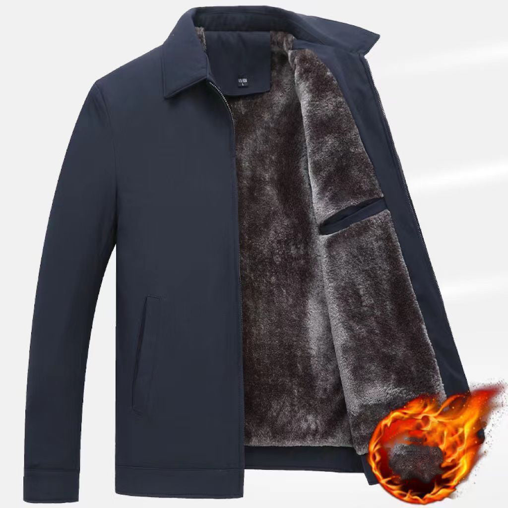 Casual Loose Fit Warm Jacket for Men, Stand Collar, Thick Winter Coat, Mid-Aged and Senior Men's Outerwear