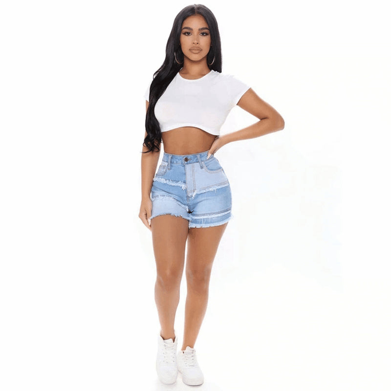 Street fashion trendsetters washed hairy beard women washed ground white jeans light denim short