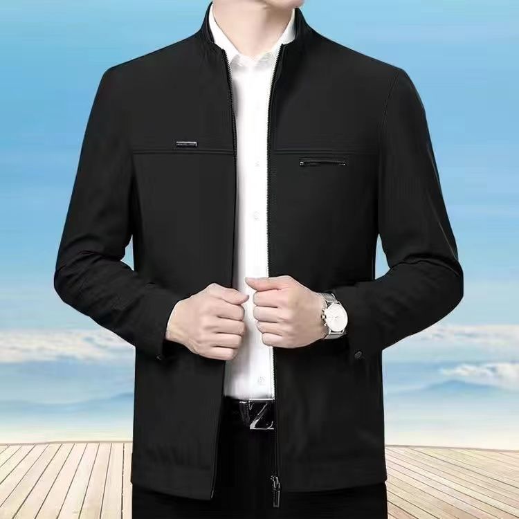 Casual Loose Fit Warm Jacket for Men, Stand Collar, Thick Winter Coat, Mid-Aged and Senior Men's Outerwear