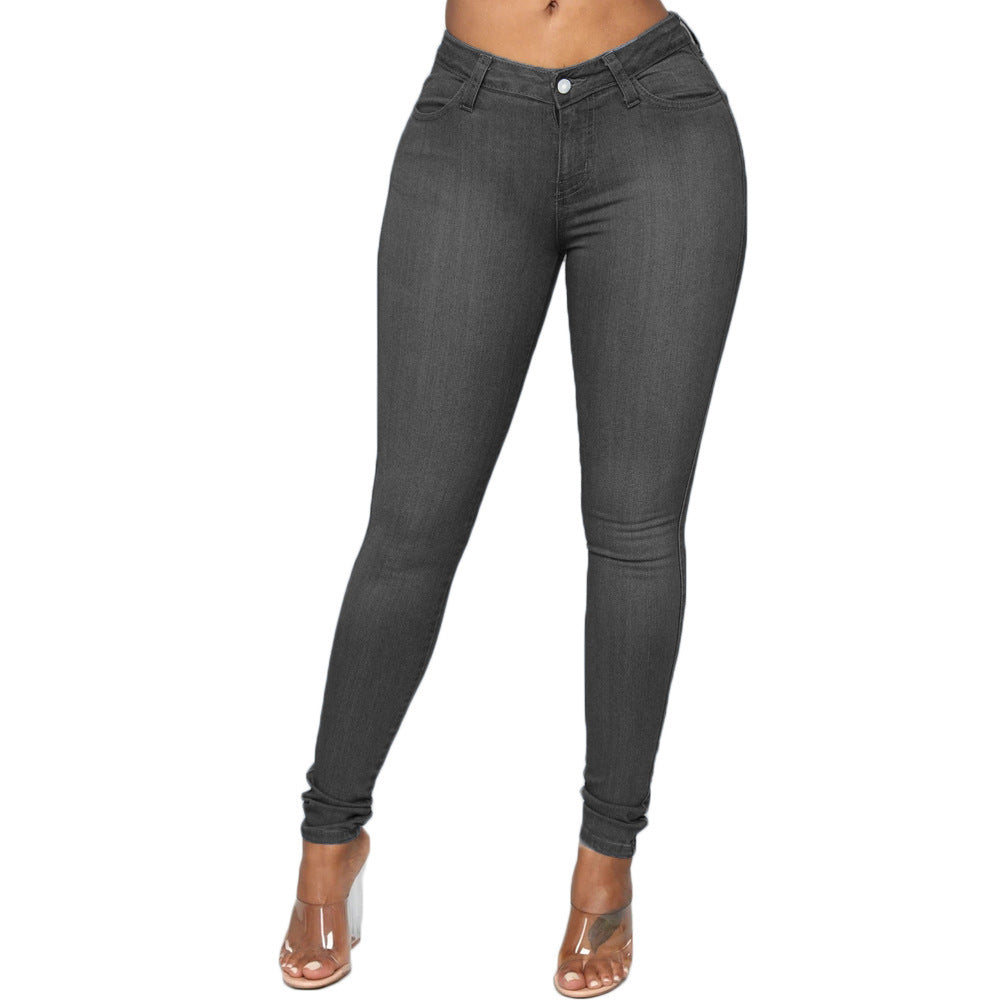 Style fashionable black high elasticity small foot plus size hip lifting women's jeans