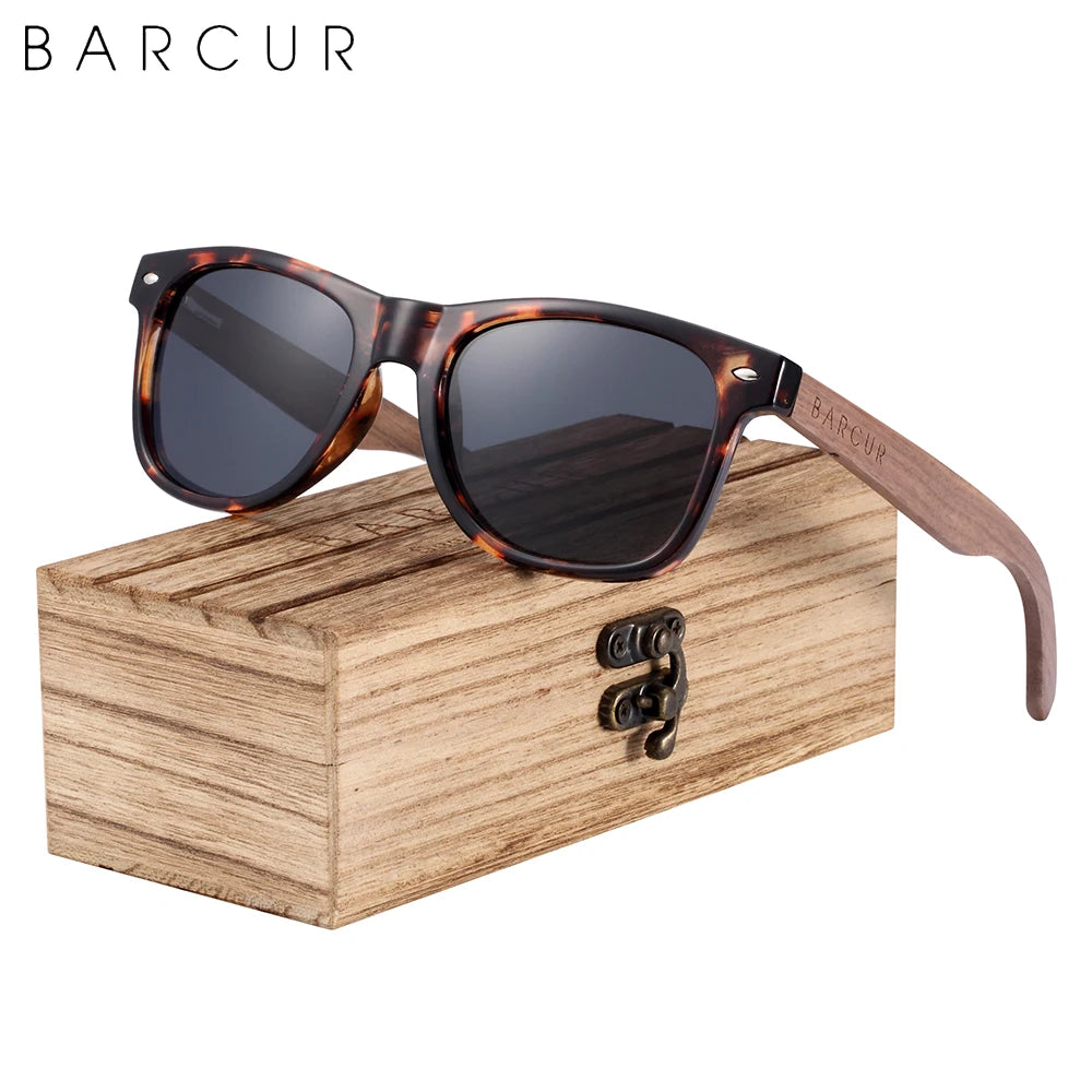 BARCUR Black Walnut Sunglasses Wood Polarized Sunglasses Men Eyewear Wooden