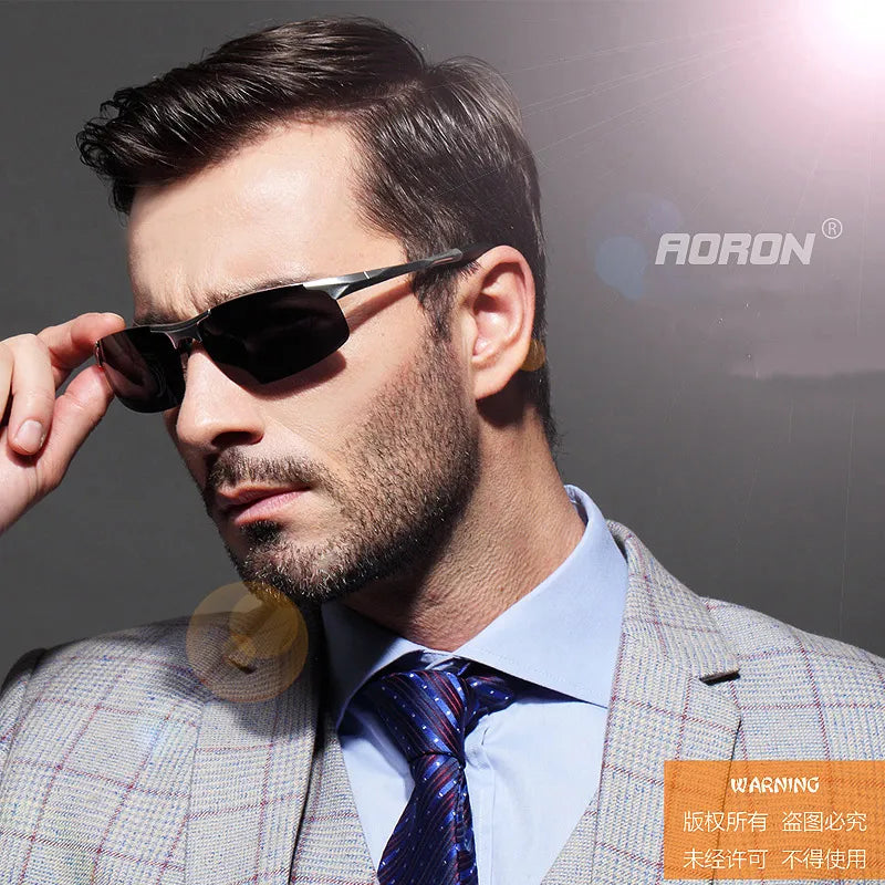 AORON Polarized Sunglasses Men Aluminum Magnesium Frame Glasses Anti-Glare