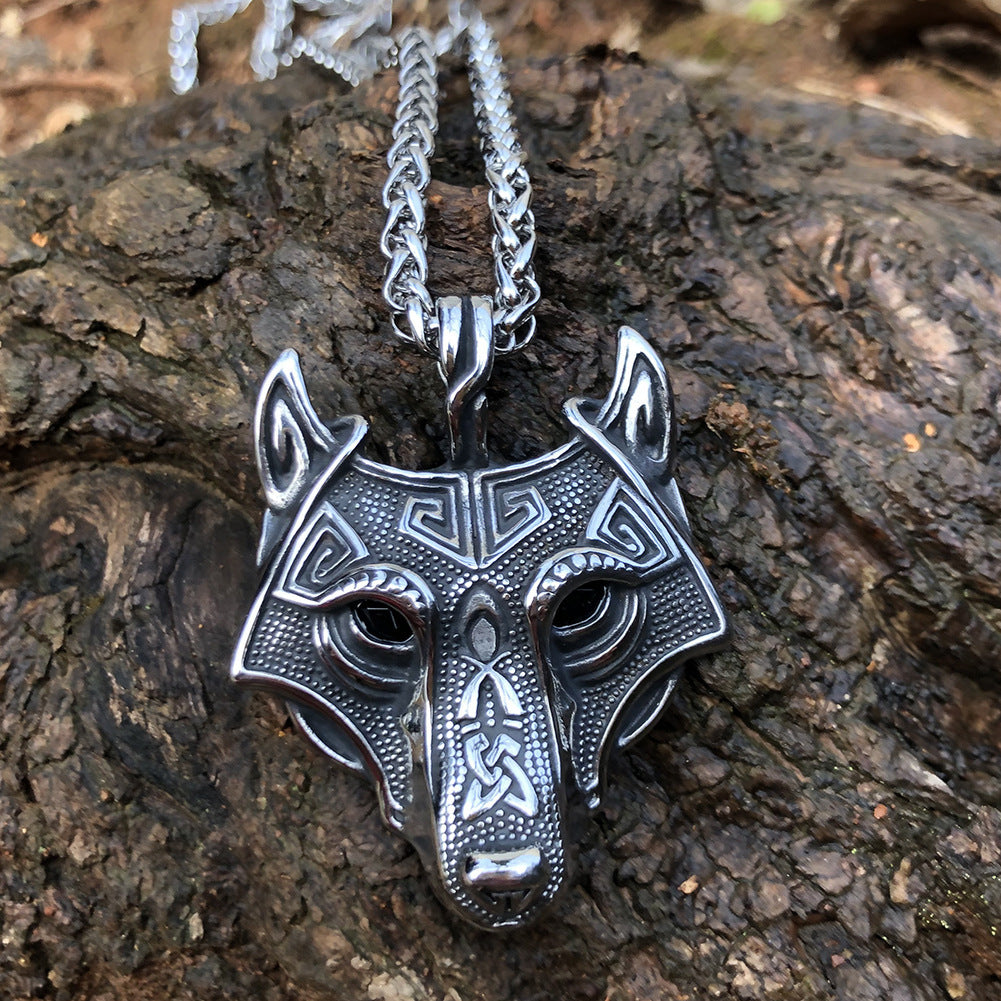 Asgard Crafted Norse Grey Wolf Head Pendant Chain