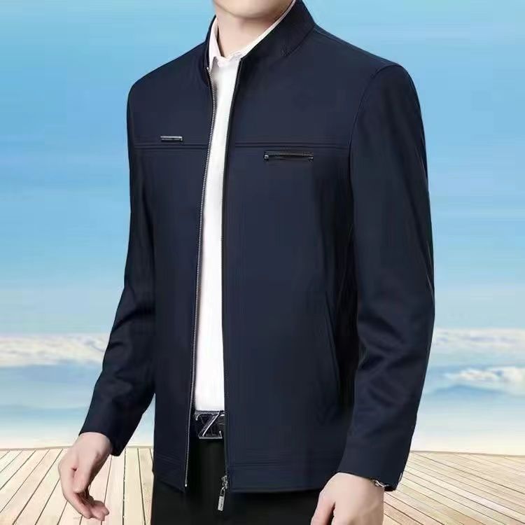 Casual Loose Fit Warm Jacket for Men, Stand Collar, Thick Winter Coat, Mid-Aged and Senior Men's Outerwear