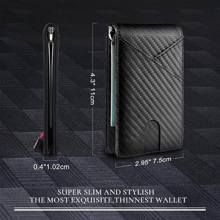 New Carbon Fiber Dollar Clip Contrast Color Pull Leather Wallet Wallet Men's.