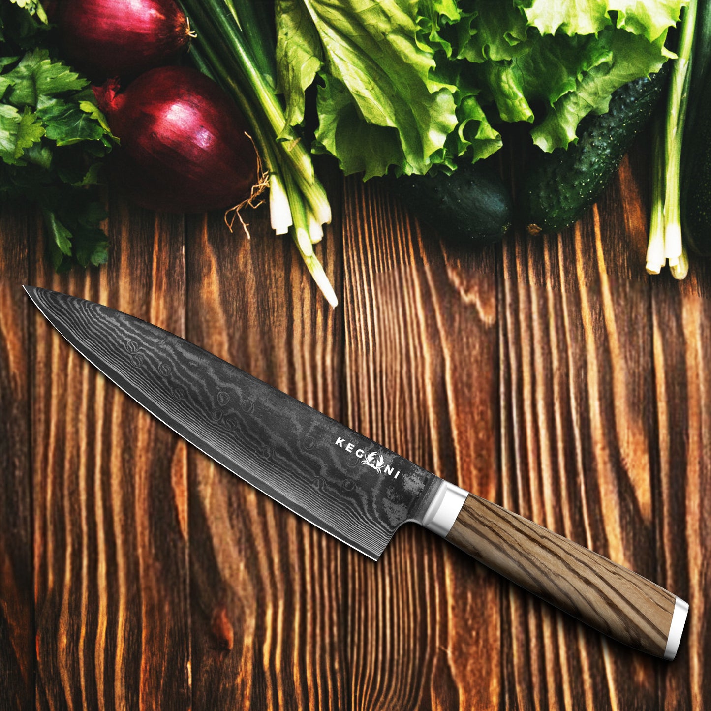 Kegani Chef Knife - 8 Inch Japanese Knife, 67 Layers Japanese VG-10 Damascus Steel Ultra Sharp Kitchen Knife, Professional Chef Knife Gyuto Knife- Ergonomic FullTang Handle