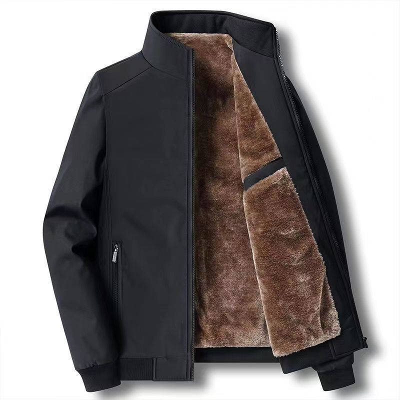 Casual Loose Fit Warm Jacket for Men, Stand Collar, Thick Winter Coat, Mid-Aged and Senior Men's Outerwear