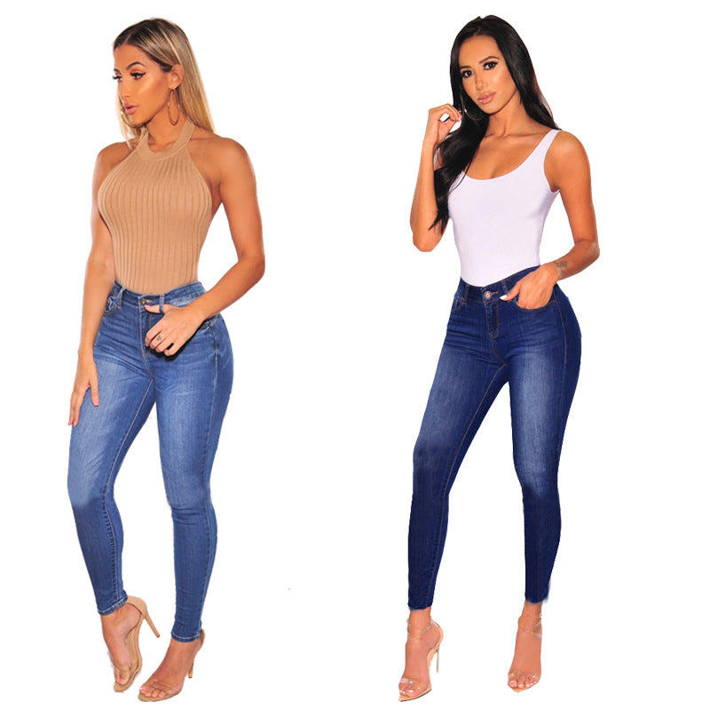 Low waist multi-color hip lifting slim fit women's jeans