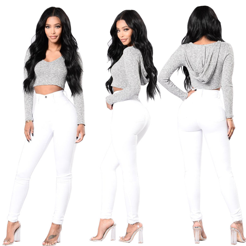 Style fashionable black high elasticity small foot plus size hip lifting women's jeans