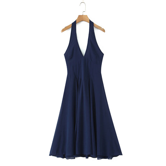 Spring New Women's Design Sense Unique Versatile French Fitted Slim Casual Halter Dress