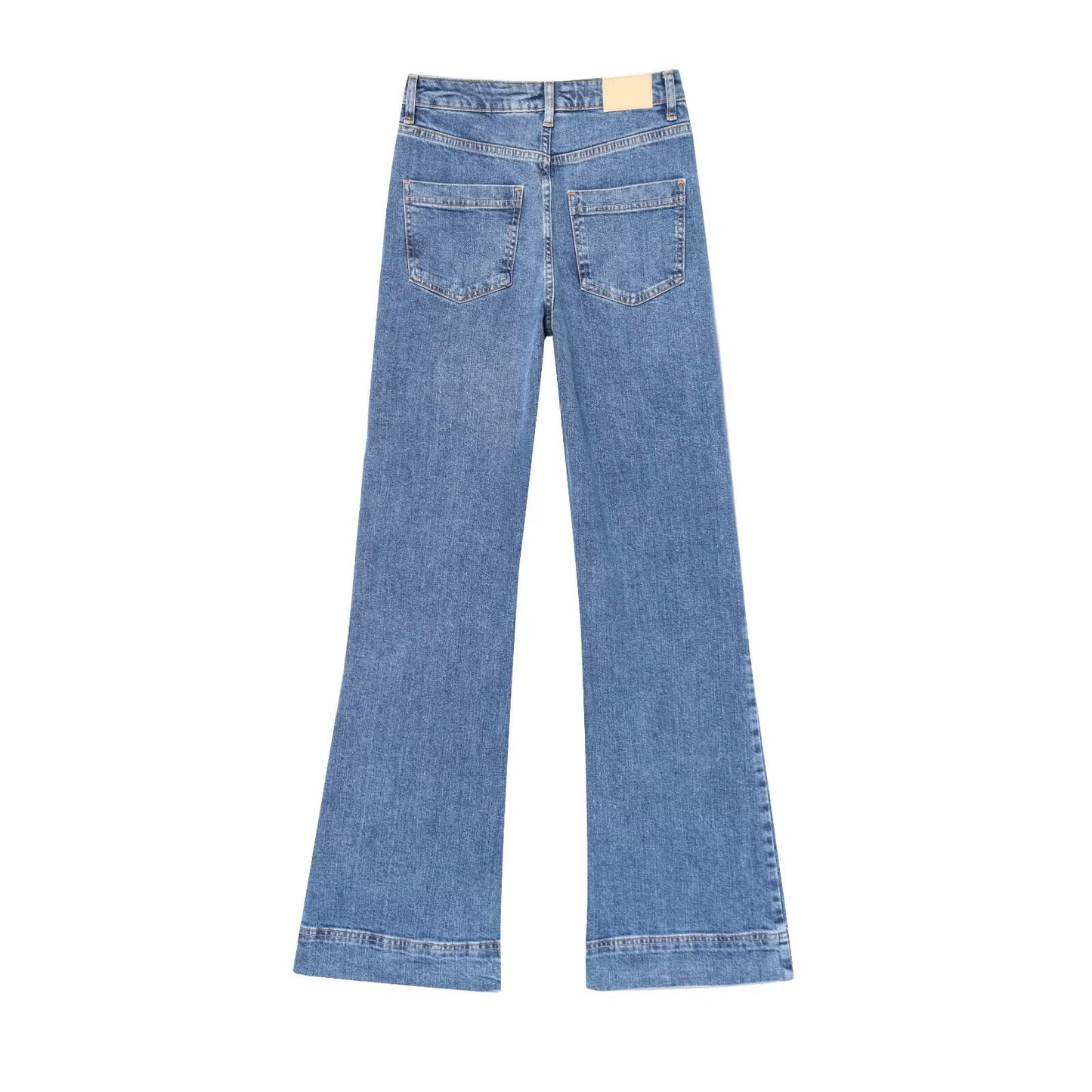 Pocket decoration micro flared denim pants for women