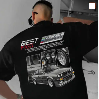 Round Neck T-Shirt with Car and Beer Pattern Custom Order