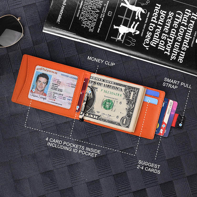 New Carbon Fiber Dollar Clip Contrast Color Pull Leather Wallet Wallet Men's.