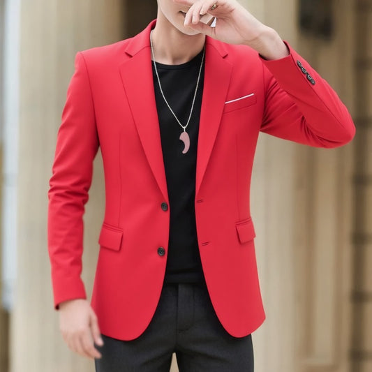 Men's Suit Jacket High-Quality Double-Slit Formal Candy Color Casual Single-Breasted Blazer