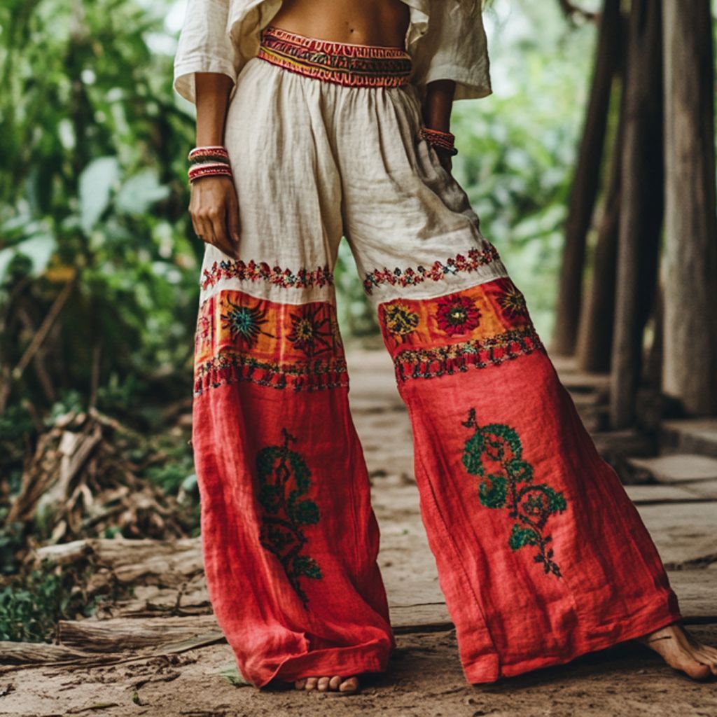 Fashion Vintage Print Wide-Leg Pants