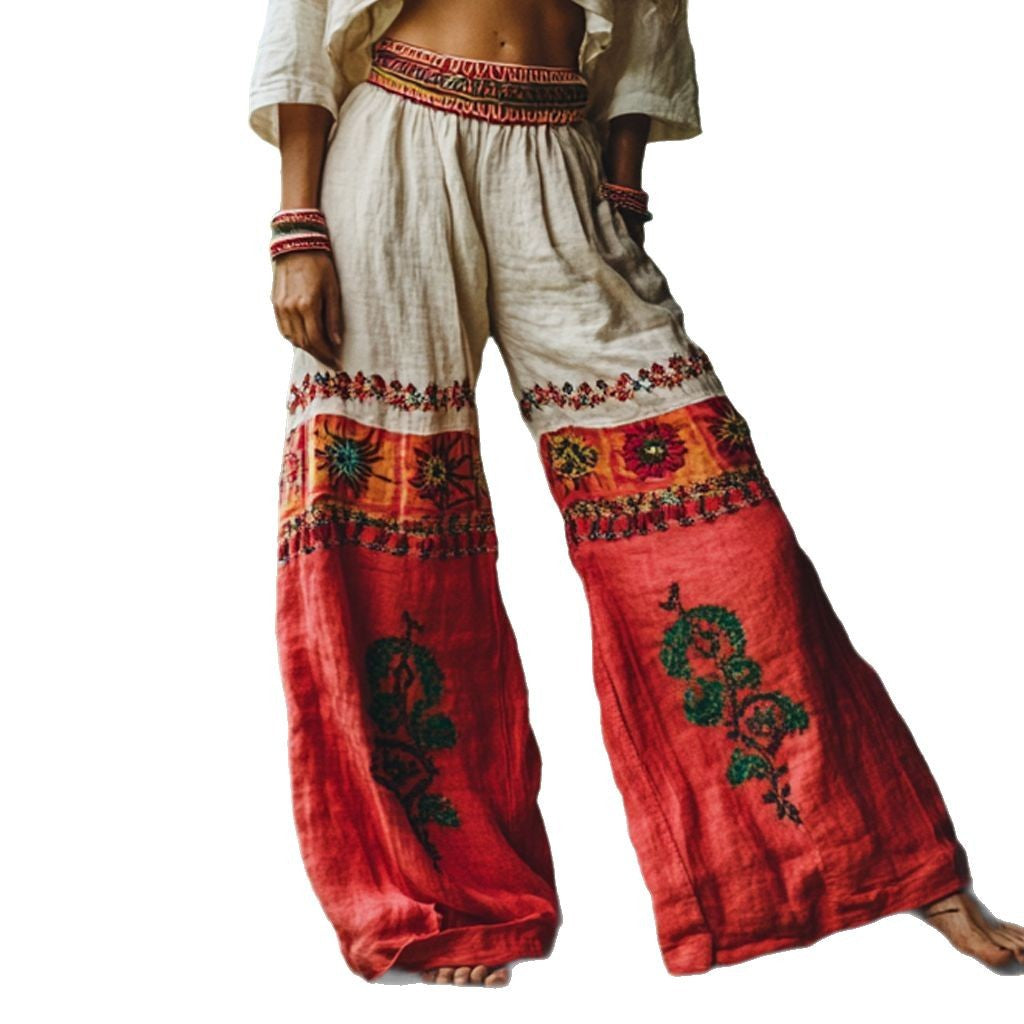 Fashion Vintage Print Wide-Leg Pants