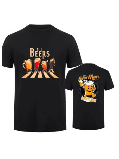 Round Neck T-Shirt with Car and Beer Pattern Custom Order