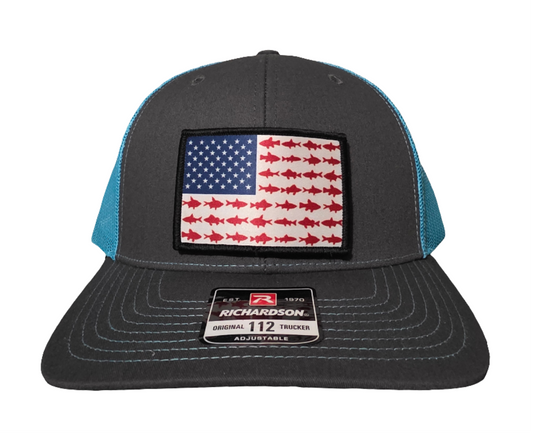Fish American Flag Velcro Patch Hat –2"x3"interchangeable patches.