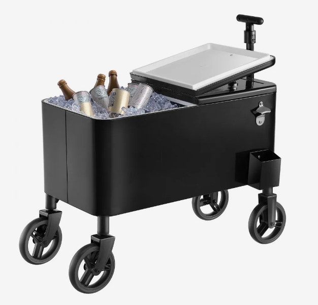 80 Quart Rolling Ice Chest Cart, with 2-Stage Telescopic Pull Handle and 2 Swivel Casters, Portable Table Beach Patio Party Bar Cold Drink Beverage, Outdoor Park Cart on Wheels