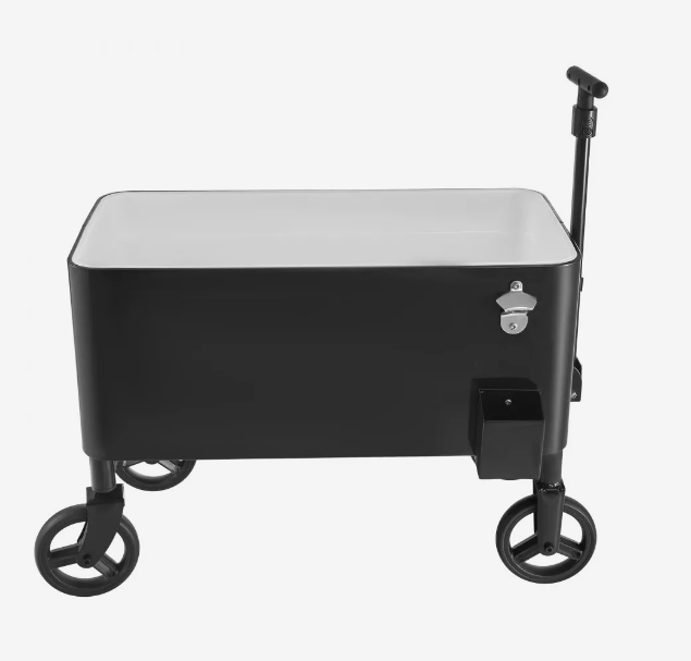 80 Quart Rolling Ice Chest Cart, with 2-Stage Telescopic Pull Handle and 2 Swivel Casters, Portable Table Beach Patio Party Bar Cold Drink Beverage, Outdoor Park Cart on Wheels