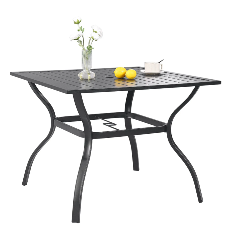 5 Pieces Patio Dining Set, Outdoor Furniture Table and Swivel Chairs Set, All Weather Garden Furniture Table Sets, Iron Patio Conversation Set with Umbrella Hole, For Lawn, Deck, Backyard