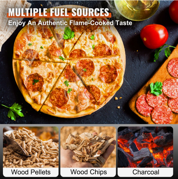 Outdoor Oven 12-inch Pellet and Charcoal Fired Maker, Portable Outside Stainless Steel Grill with Pizza Stone, Waterproof Cover, Shovel, Wood Burner for Backyard Camping