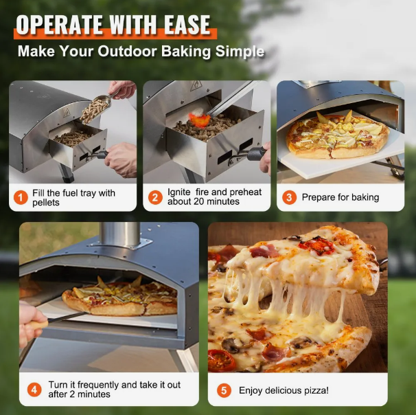 Outdoor Oven 12-inch Pellet and Charcoal Fired Maker, Portable Outside Stainless Steel Grill with Pizza Stone, Waterproof Cover, Shovel, Wood Burner for Backyard Camping