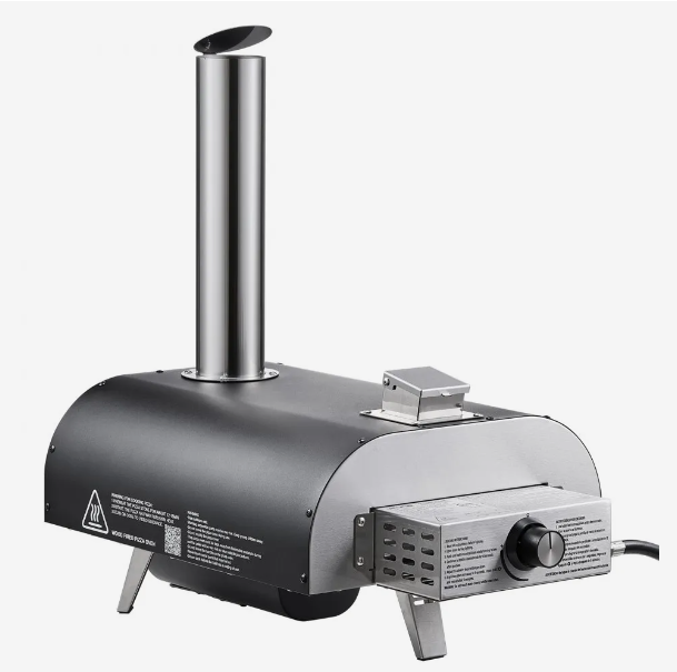Dual Fuel Pizza Oven Outdoor, 12 in Wood Fire & Propane Gas Pizza Oven, Pellet & Propane Pizza-Maker with Thermometer, Iron Spray Electric Rotation Pizza-Cook for Outside Camping & Backyard