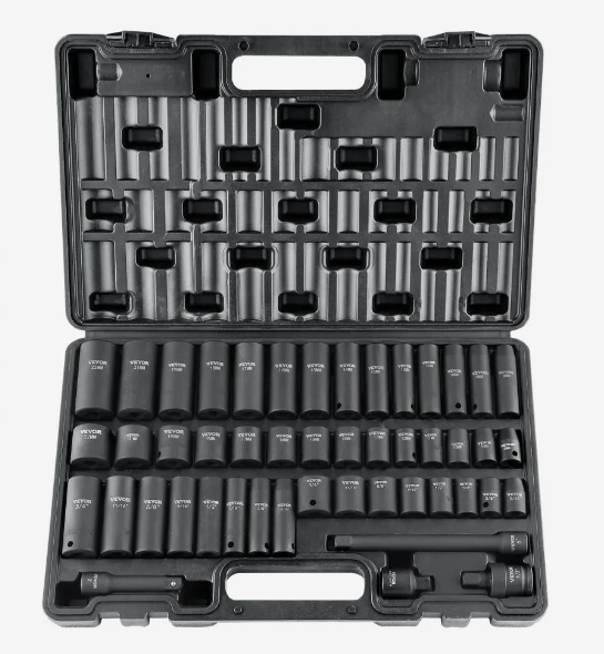 3/8" Drive Impact Socket Set, 48 Piece Socket Set SAE （5/16" -3/4"） & Metric （8-22mm）6 Point Cr-V Drive Extension Bar Universal Joint & Power Drill Adapter Includes Storage Case