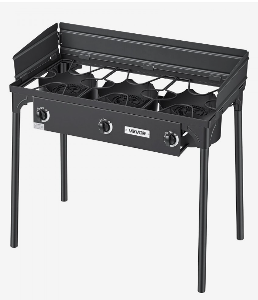 3 Burner Outdoor Propane Gas Stove, 225,000 BTU Propane LPG Gas Camping Stove, Heavy-duty Carbon Steel Outdoor Cooker, with Shield & Tall Stand & Regulator, for BBQ Camp Home Patio Backyard