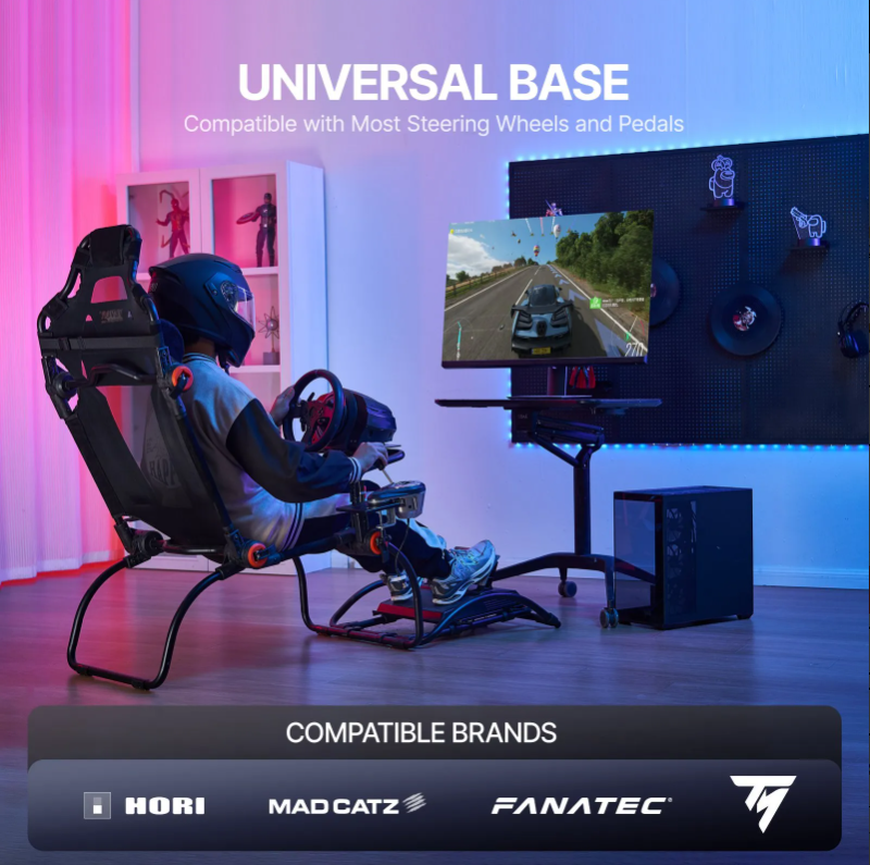 Racing Wheel Stand Foldable For Logitech G923/G920/G29, Steering Wheel Stand & Foot Pedal Angle Adjustable,Portable Steel Driving Simulator Cockpit-Thrustmaster T248P, GT/Formula Mode Large Size