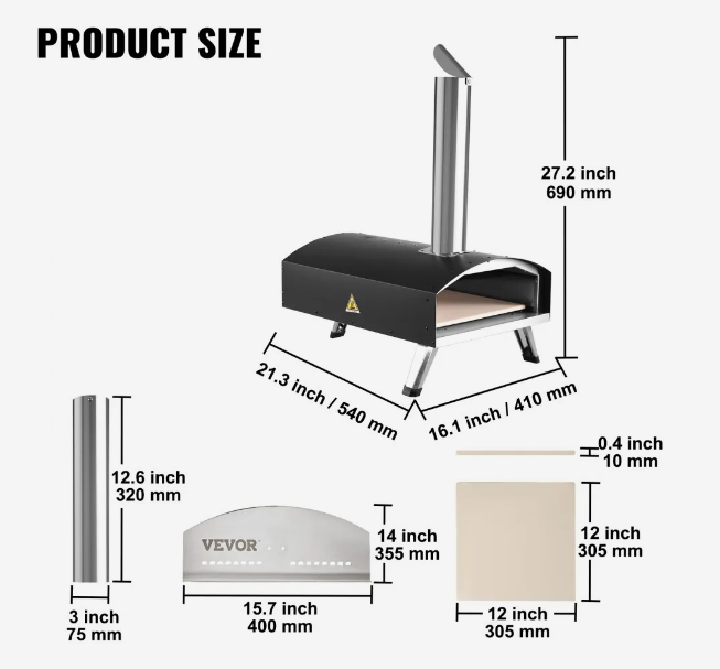 Outdoor Oven 12-inch Pellet and Charcoal Fired Maker, Portable Outside Stainless Steel Grill with Pizza Stone, Waterproof Cover, Shovel, Wood Burner for Backyard Camping