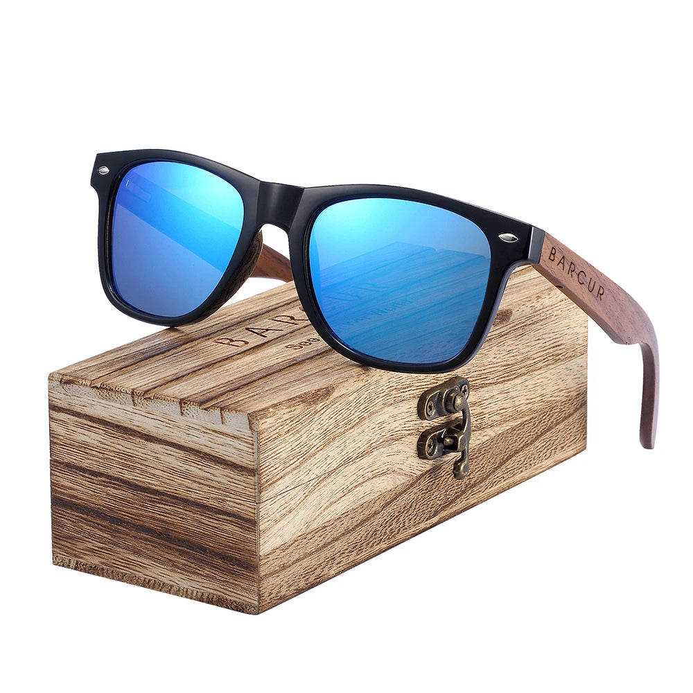 BARCUR Black Walnut Sunglasses Wood Polarized Sunglasses Men Eyewear Wooden