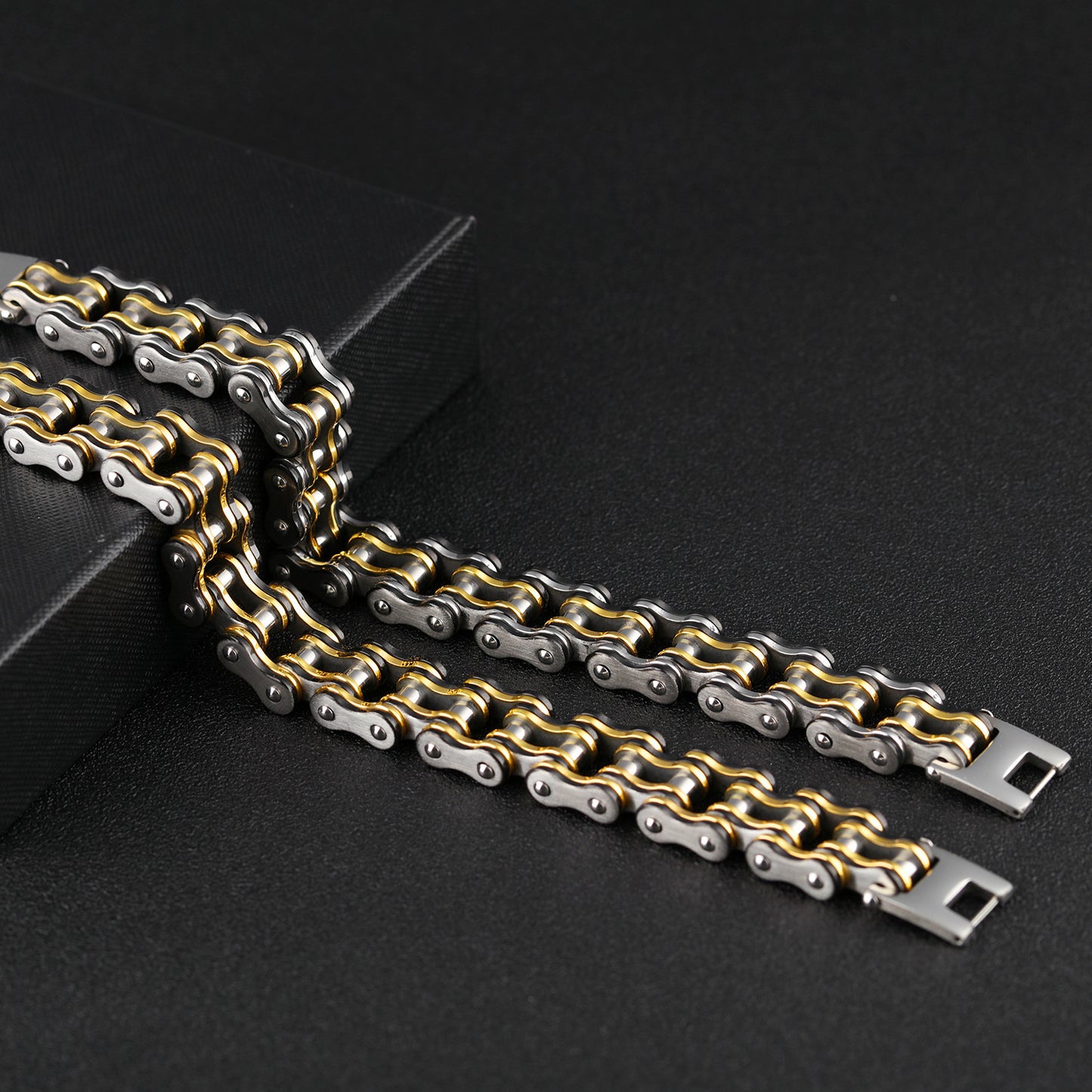 Stainless Steel Black And Gold Bicycle Bracelet